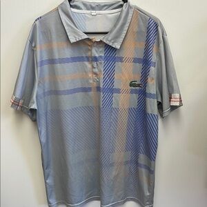 Lacoste Men's Blue and Gray Polo Shirt